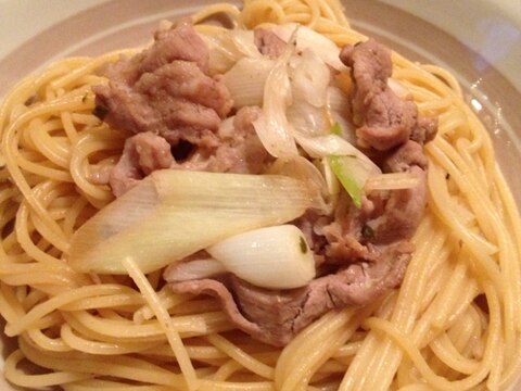 豚肉と長ネギの柚子胡椒パスタ